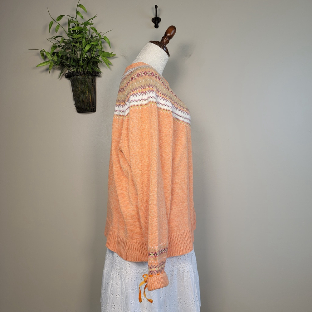 Vintage Tiara Fair Isle Knit Sweater Button Up Cardigan Orange Velvet Ribbon 3X - Picture 8 of 11